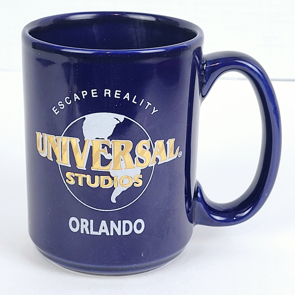 Vtg Universal Studios Orlando Coffee Mug~Cobalt Blue Gold~Escape Reality